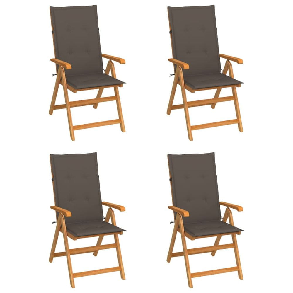 Vidaxl Záhradné stoličky 4 ks so sivohnedými podložkami teakový masív